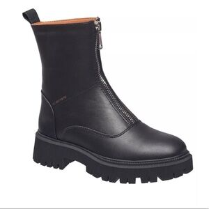 NEW French Connection Julie Front Zipper Lug Boots Black